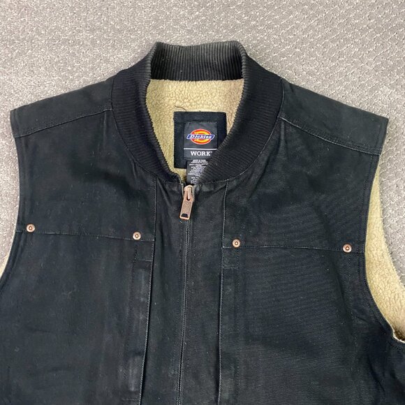 Dickies Vest Mens Large Black Duck Canvas Sherpa Lined Work Wear Utility - Picture 2 of 13